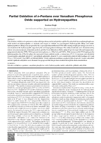 Partial Oxidation of N-Pentane Over Vanadium Phosphorus Oxide Supported on Hydroxyapatites