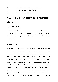 Coupled Cluster Methods in Quantum Chemistry