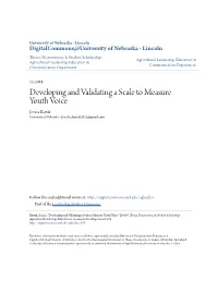Developing and Validating a Scale to Measure Youth Voice Jessica Bartak University of Nebraska - Lincoln, Jbartak2012@Gmail.Com