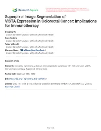 Superpixel Image Segmentation of VISTA Expression in Colorectal Cancer: Implications for Immunotherapy