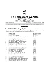 The Mizoram Gazette EXTRA ORDINARY Published by Authority RNI No