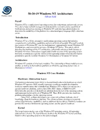 Windows NT Architecture Previous Screen Gilbert Held Payoff Windows NT Is a Sophisticated Operating System for Workstations and Network Servers