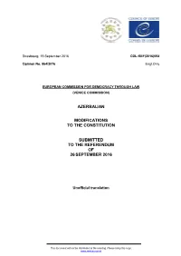 Azerbaijan Modifications to the Constitution Submitted