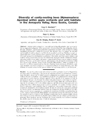 Diversity of Cavity Nesting Bees Within Apple Orchards and Wild Habitats In