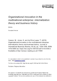 Organizational Innovation in the Multinational Enterprise: Internalization Theory and Business History
