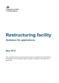 Restructuring Facility Guidance for Applications