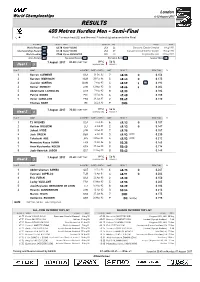 RESULTS 400 Metres Hurdles Men - Semi-Final First 2 in Each Heat (Q) and the Next 2 Fastest (Q) Advance to the Final