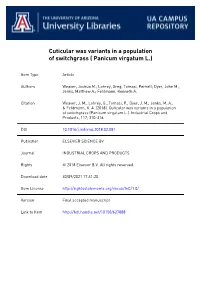 Cuticular Wax Variants in a Population of Switchgrass (Panicum Virgatum L.)