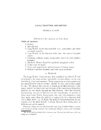 LANG-TROTTER REVISITED Dedicated to the Memory of Serge