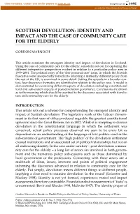 Scottish Devolution: Identity and Impact and the Case of Community Care for the Elderly