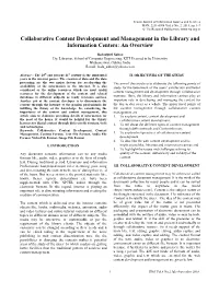 Collaborative Content Development and Management in the Library and Information Centers: an Overview