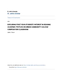 Exploring First Year Students' Interest in Reading