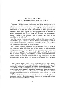 Polybius on Rome Ἀ Reexamination of the Evidence