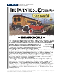 The Automobile in the 1920S: Collected Commentary