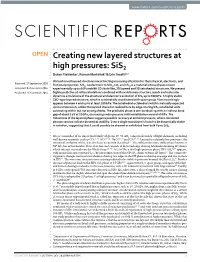 Creating New Layered Structures at High Pressures: Sis2 Dušan Plašienka1, Roman Martoňák1 & Erio Tosatti2,3
