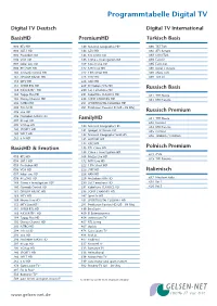 Programmtabelle Digital TV