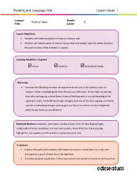 Reading and Language Arts Lesson Ideas 1