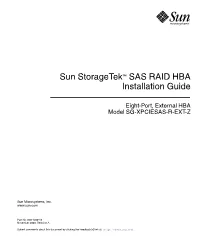 Sun Storagetek SAS RAID HBA Installation Guide Eight-Port, External