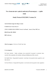 Use of Non-Invasive Optical Analysis in Neurosurgery – a Pilot Study