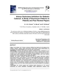 Aldose Reductase Inhibitors for Diabetic Cataract: a Study of Disclosure Patterns in Patents and Peer Review Papers