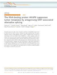 The RNA-Binding Protein AKAP8 Suppresses Tumor Metastasis by Antagonizing EMT-Associated Alternative Splicing