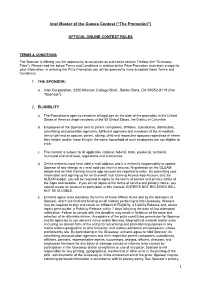 Intel Master of the Games Contest (“The Promotion”)