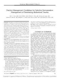 Practice Management Guidelines for Selective Nonoperative Management of Penetrating Abdominal Trauma
