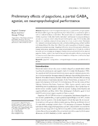 Preliminary Effects of Pagoclone, a Partial GABA Agonist, On