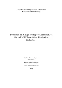 Pressure and High-Voltage Calibration of the ALICE Transition Radiation Detector