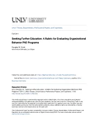A Rubric for Evaluating Organizational Behavior Phd Programs