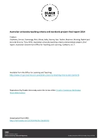 Australian University Teaching Criteria and Standards Project: Final Report 2014
