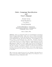 Ontic: Language Specification and User's Manual Robert Givan David