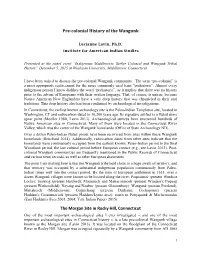 Pre-Colonial History of the Wangunk
