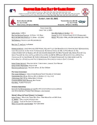 Boston Red Sox Day of Game Sheet Sunday,June 13,2021