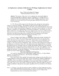 An Exploratory Analysis of John Dewey's Writings: Implications for School Leaders