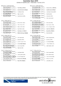 Australian Open 2015 Schedule for Qualifying Day 1: Wednesday 14 January, 2015
