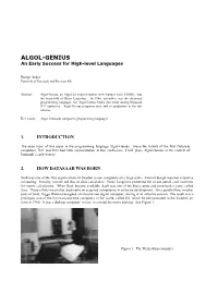 ALGOL-GENIUS an Early Success for High-Level Languages