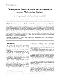 Angolan Mathematical Training, Content Contextualization, Interpretation of Results, Training of Mathematics Teachers, Students’ Motivation, Education