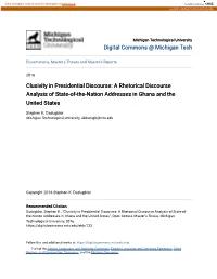 Clusivity in Presidential Discourse: a Rhetorical Discourse Analysis of State-Of-The-Nation Addresses in Ghana and the United States