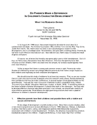 Do Parents Make a Difference in Children's Character Development?