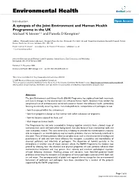 A Synopsis of the Joint Environment and Human Health Programme in the UK Michael N Moore*1 and Pamela D Kempton2