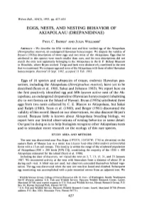 Eggs, Nests, and Nesting Behavior of Akiapolaau (Drepanidinae)