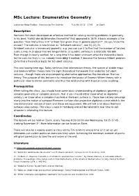 Msc Lecture: Enumerative Geometry