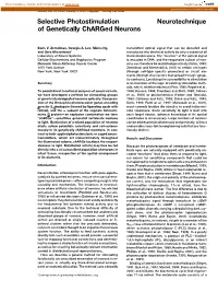 Neurotechnique Selective Photostimulation of Genetically Charged Neurons