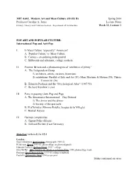 Spring 2004 Professor Caroline A. Jones Lecture Notes Week 12, Lecture 1 POP
