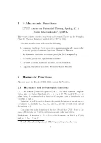 1 Subharmonic Functions 2 Harmonic Functions