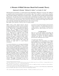 A Measure of Risk Tolerance Based on Economic Theory