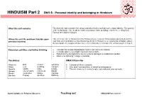 HINDUISM Part 2 Unit 4: Personal Identity and Belonging in Hinduism