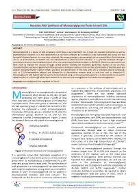 Reaction Path Synthesis of Monoacylglycerol from Fat and Oils