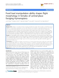 Food Load Manipulation Ability Shapes Flight Morphology in Females Of